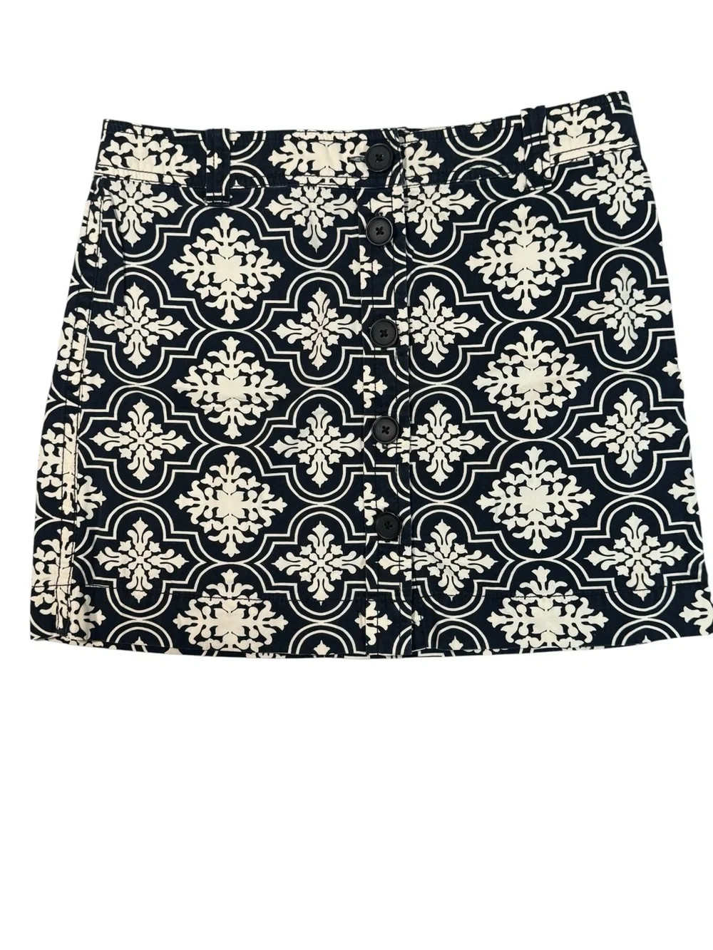 J. Crew Navy Blue/ White Medallion Patterned Mini Skirt Size 8